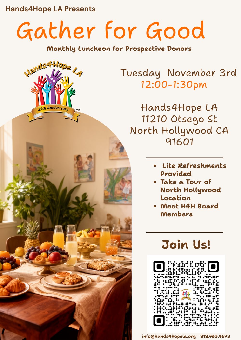 Gather for Good flyer, Tuesday November 3, 12:00 to 1:30 pm, 11210 Otsego Street, North Hollywood